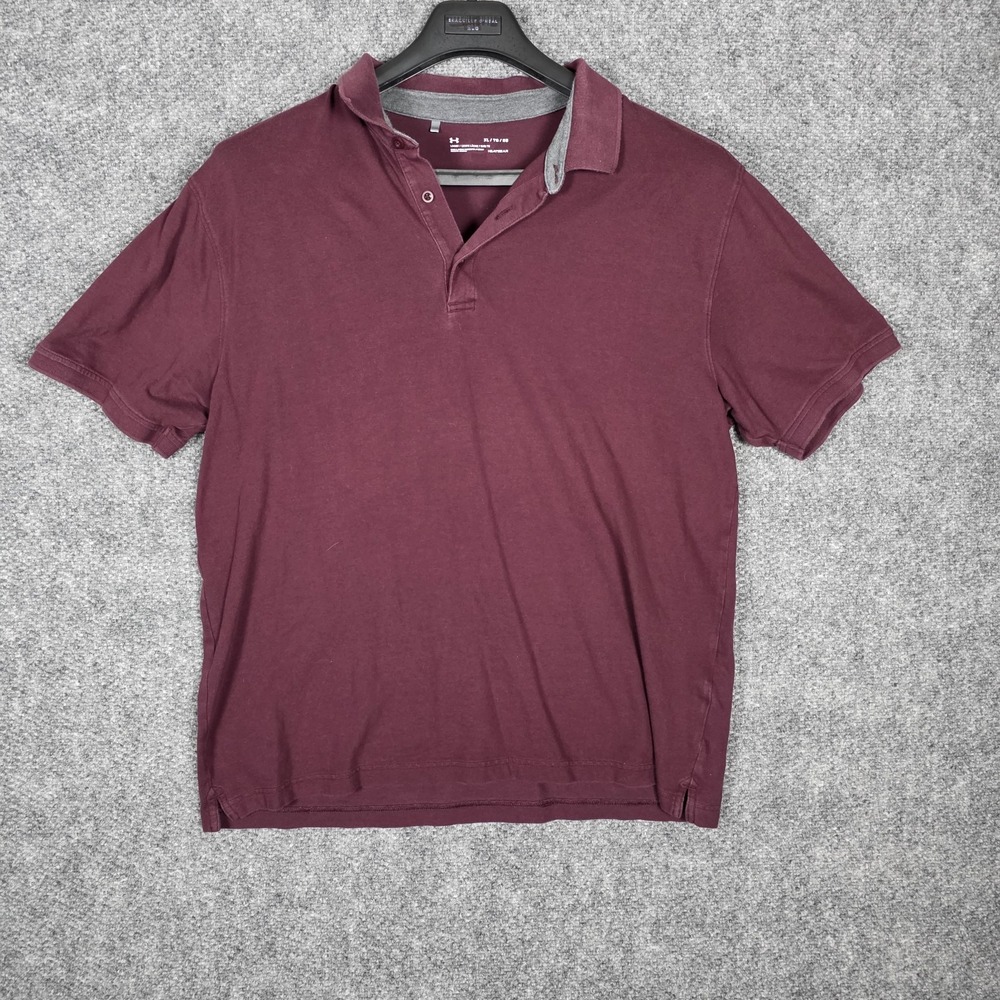 Under Armour Mens XL Polo Maroon HeatGear Loose Fit Short Sleeve